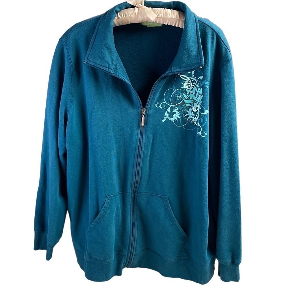 SILVERWEAR Plus Size Womens Zip Up Warmup Style Jacket Size 2X Teal Vintage